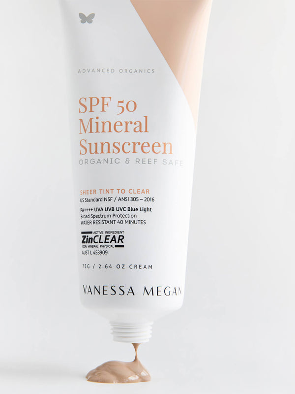 Vanessa Megan SPF50 Mineral Sunscreen applied on skin