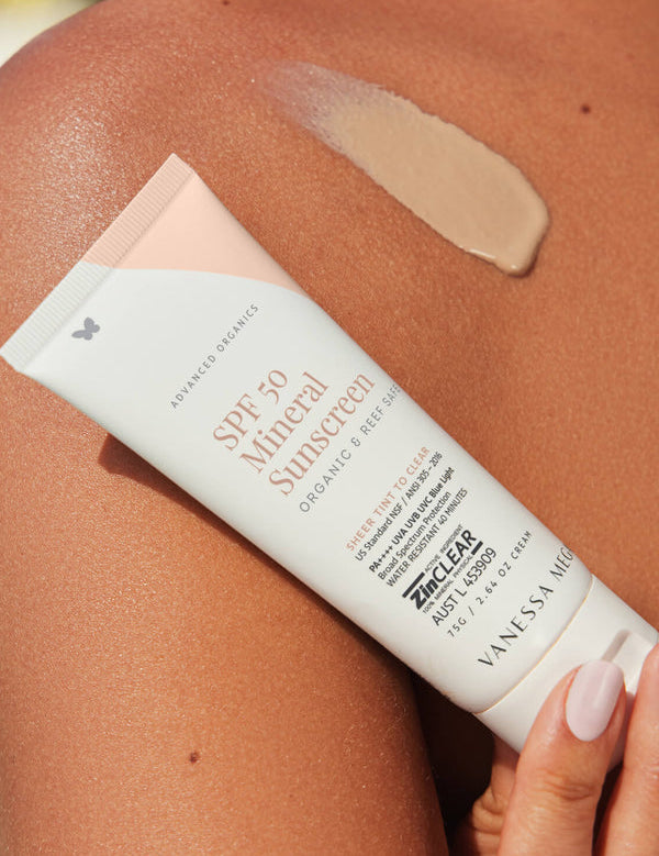 Vanessa Megan SPF50 Mineral Sunscreen tube close-up