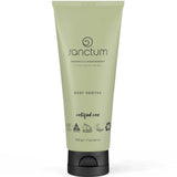 A green tube of Sanctum Body Soothe 200g by Sanctum with a black cap, featuring organic and vegan certifications on the label. The tube displays the product name and a net weight of 200g (7 oz).