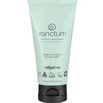 A light green tube of Sanctum Gentle Face Exfoliant 75g with a black flip-top cap. The front label highlights that it is organic, vegan, cruelty-free, and recyclable.