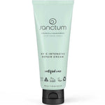 A 50g light green tube of Sanctum HY C Intensive Repair Cream, displaying black text and organic, vegan, and recyclable certifications, stands upright on a white background.