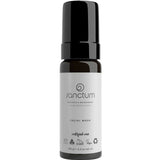 A black and white 150g bottle of Sanctum Men's Facial Wash with a pump dispenser. The label displays the Sanctum brand, product type, vegan and organic certifications, plus recycling symbols for this foaming cleanser.