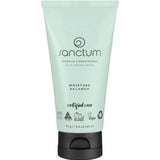 A green tube of Sanctum Moisture Balance 75g face lotion, displaying certified organic, vegan, and recyclable logos, with a black flip-top cap and labeled net weight of 75g (2.6 oz), by Sanctum.