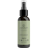 A dark spray bottle with a light green Sanctum label contains Sanctum Women's Deodorant Spray 125g; this organic, eco-friendly deodorant is ideal for sensitive skin and comes with a black spray top.