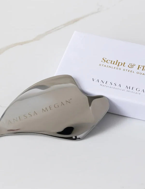 Vanessa Megan Sculpt and Flow Stainless Steel Gua Sha with its box