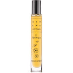 The Serene Body Health Natural Perfume Oil - Fresh Spirit 10ml features a clear glass bottle with a black cap, simple black floral illustrations, and evokes spiritual renewal with its natural scent.