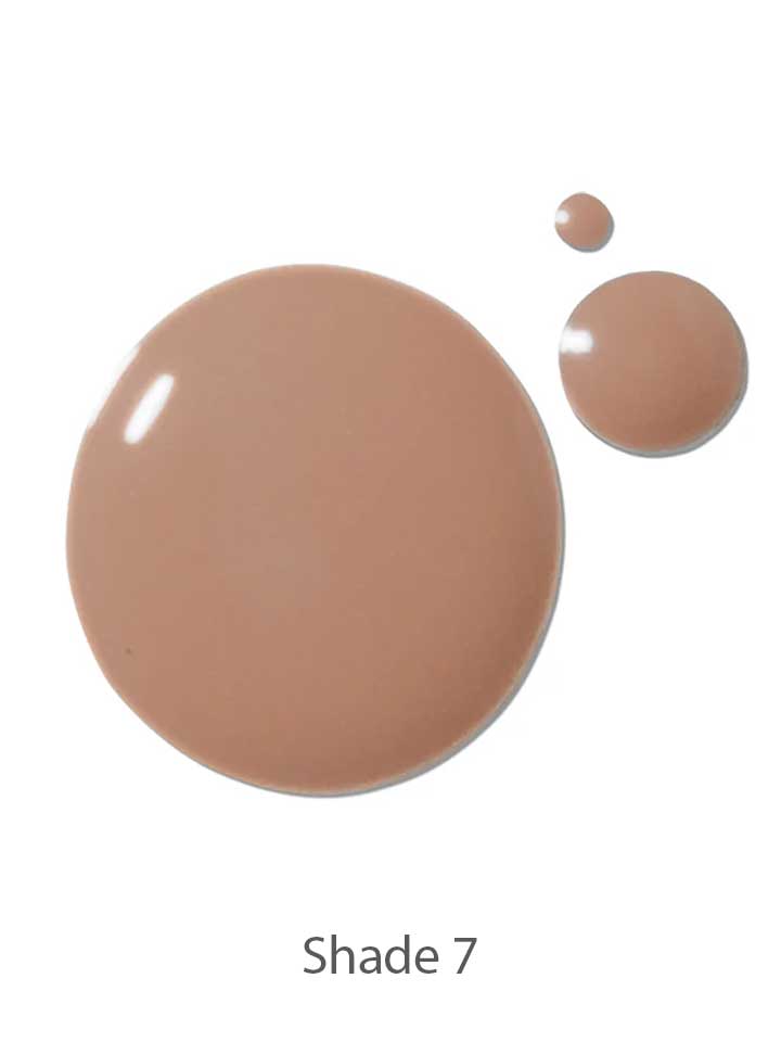 Three drops of 100% Pure 2nd Skin Serum Foundation 35ml on a white background, labeled Shade 7.