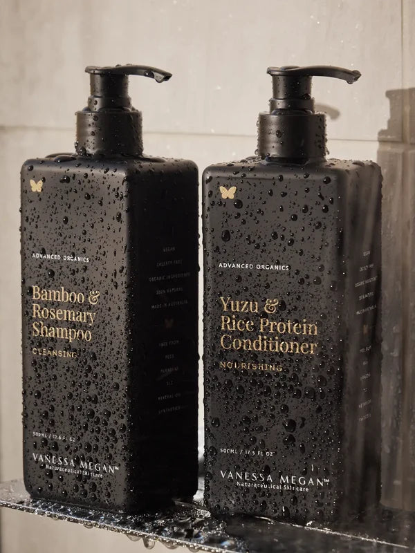 Vanessa Megan Bamboo and Rosemary Shampoo in the shower