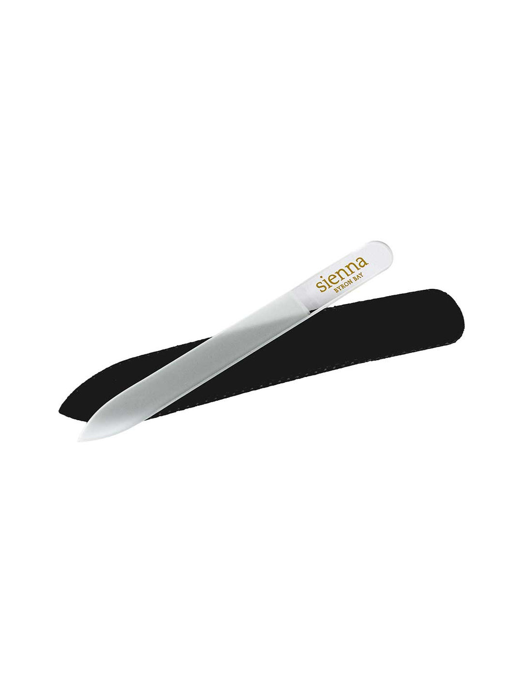 Sienna Byron Bay Glass Nail File with protective case on a white background