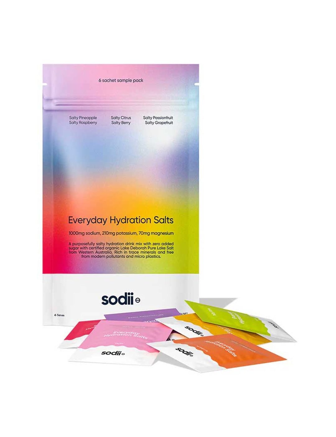 Sodii Everyday Hydration Salts Mixed Flavour 6pk on a white background