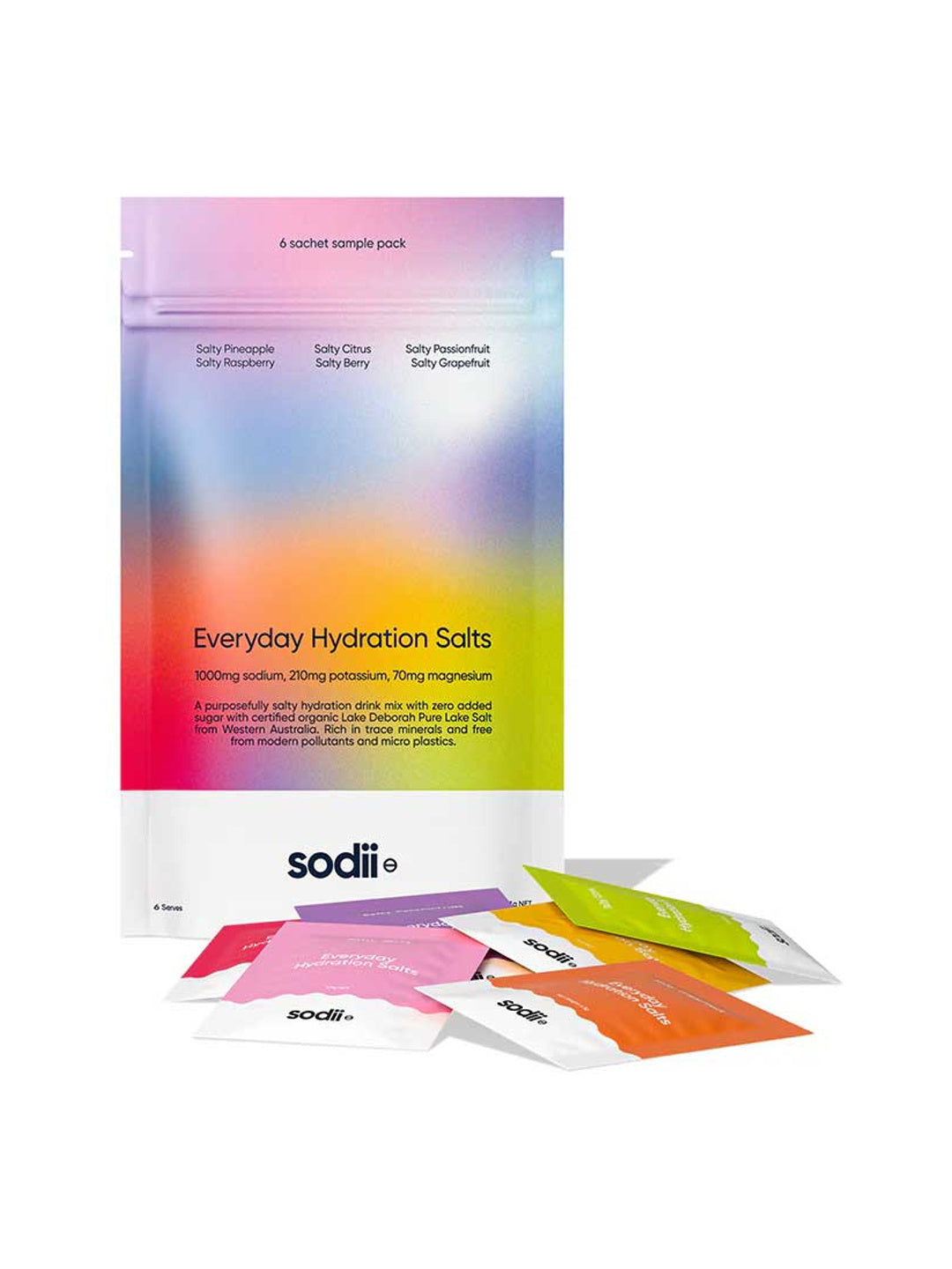 Sodii Everyday Hydration Salts Mixed Flavour 6pk on a white background