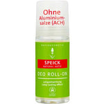 Deodorant roll-on bottle with green and red label on a white background