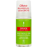 Deodorant roll-on bottle with green and red label on a white background