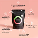 Key benefits panel for Tropeaka Strawberry Matcha Powder