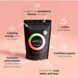Key benefits panel for Tropeaka Strawberry Matcha Powder