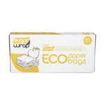 SugarWrap Eco Zipper Sandwich Sugarcane Bags - Small 40pk come in white and yellow packaging with a sandwich illustration, containing 40 resealable food storage bags made from sugarcane BIO-PE.