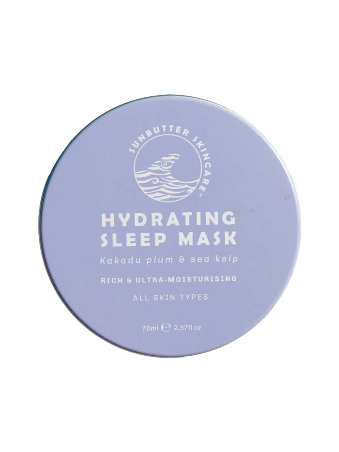 SunButter Hydrating Sleep Mask 70ml closed round tin on a white background