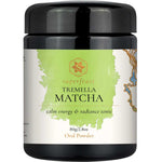 A black plastic jar of Superfeast Tremella Matcha oral powder with a white and light green label, shown on a plain white background.