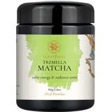 A black plastic jar of Superfeast Tremella Matcha oral powder with a white and light green label, shown on a plain white background.