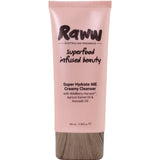 The Raww Hydrating Cream Cleanser 100ml comes in a pink tube with a brown cap and features wildberry harvest, apricot kernel oil, and avocado oil. This natural cleanser hydrates dry skin.