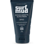 Surfmud Ocean Addicts Sunscreen SPF30 125g tube on a white background