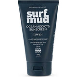 Surfmud Ocean Addicts Sunscreen SPF30 125g tube on a white background