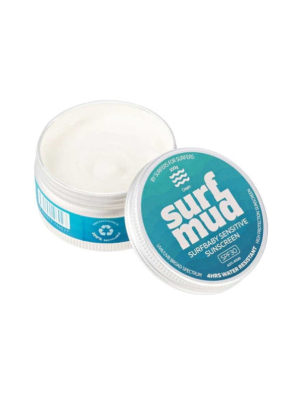 Surfmud Surfbaby Sensitive Sunscreen SPF30 100g open tin