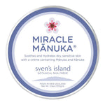 Sven's Island Miracle Manuka Daily Defence Cream jar, a rich everyday moisturiser with organic mānuka and kānuka leaf oils and shea butter for dry, sensitive skin