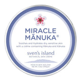 Sven's Island Miracle Manuka Daily Defence Cream jar, a rich everyday moisturiser with organic mānuka and kānuka leaf oils and shea butter for dry, sensitive skin