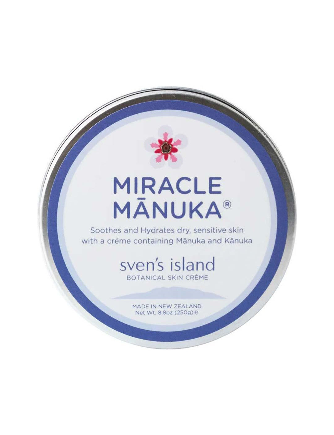 Sven's Island Miracle Manuka Daily Defence Cream 250g closed tin on a white background