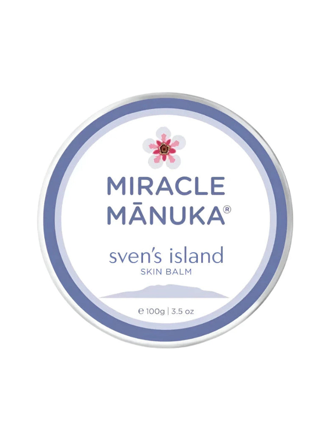 Sven's Island Miracle Manuka Flare Relief Balm 100g closed tin on a white background