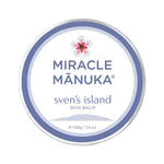 Sven's Island Miracle Manuka Flare Relief Balm 100g closed tin on a white background