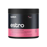 Switch Nutrition Estro Healthy Hormone Support 120 Caps comes in a black and pink container with 120 vegan capsules, offering herbal support for female hormonal balance, reproductive health, and relief from symptoms of imbalance and inflammation.