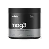 A black and gray container of Switch Nutrition Mag3 100% Pure Magnesium L-Threonate for brain health, vegan, 60g (2.12 oz), offering 30 servings.