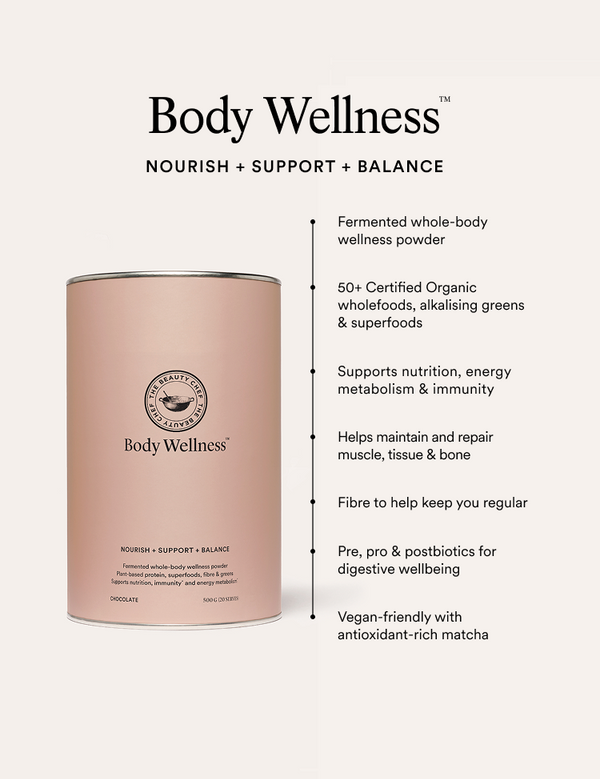 Key benefits panel for The Beauty Chef Body Wellness Chocolate