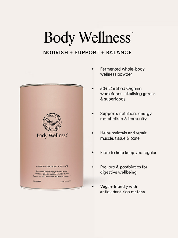 Key benefits panel for The Beauty Chef Body Wellness Chocolate