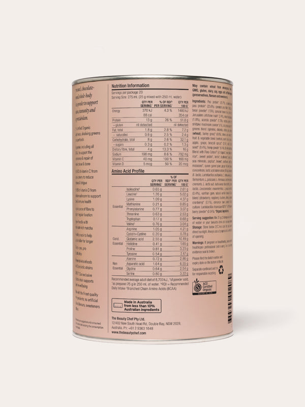 Back label of The Beauty Chef Body Wellness Chocolate