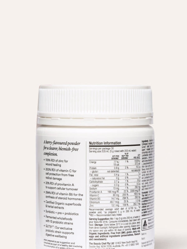 Back label of The Beauty Chef Clear Skin Berry