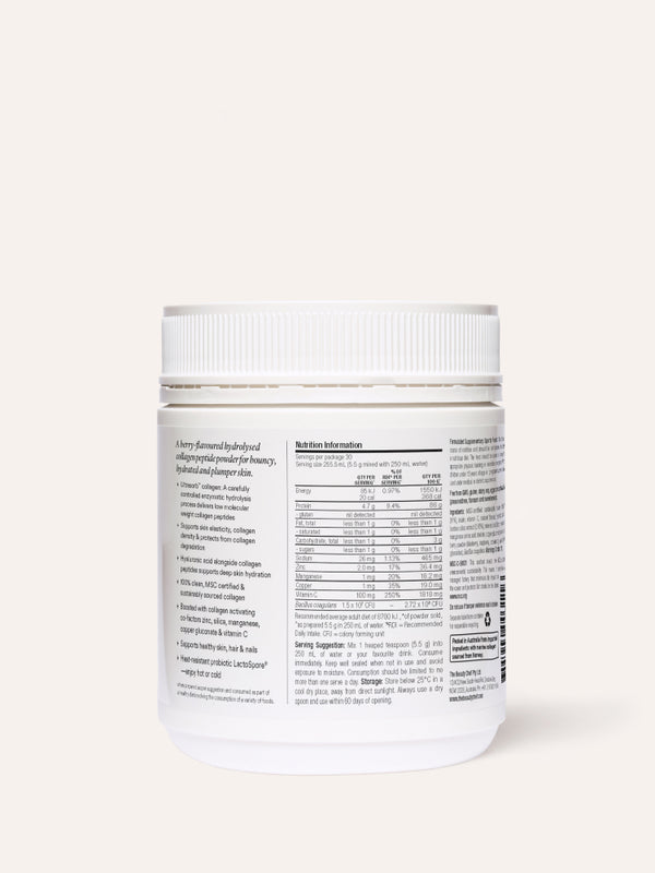 Back label of The Beauty Chef Deep Marine Collagen Berry