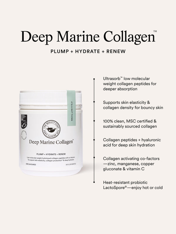 Key benefits panel for The Beauty Chef Deep Marine Collagen