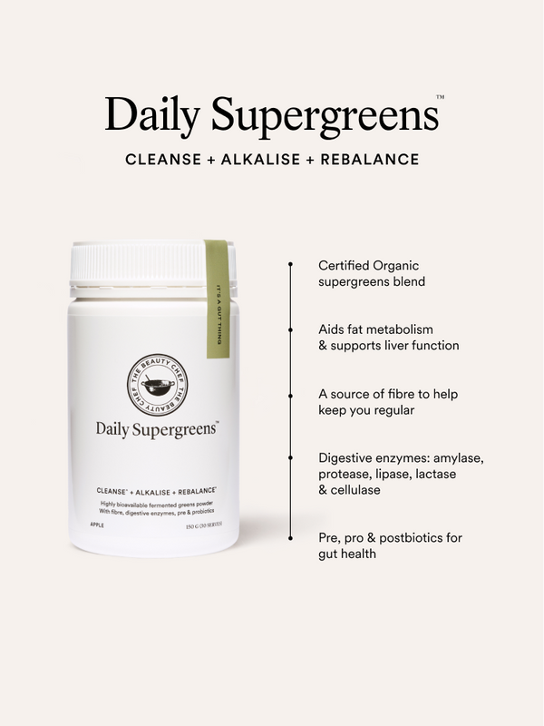 Key benefits panel for The Beauty Chef Daily Supergreens