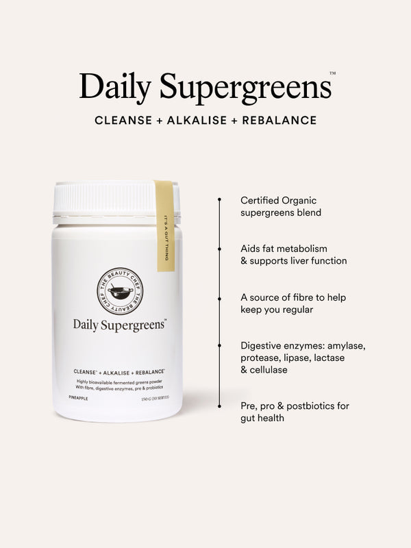 Key benefits panel for The Beauty Chef Daily Supergreens Pineapple