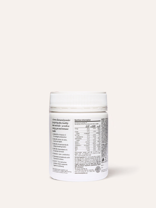 Back label of The Beauty Chef Glow