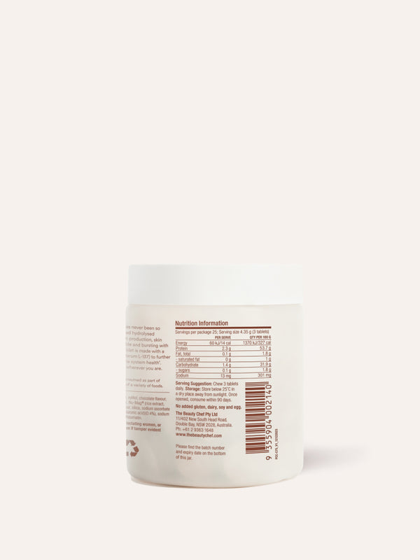Back label of The Beauty Chef Plumpers Chocolate