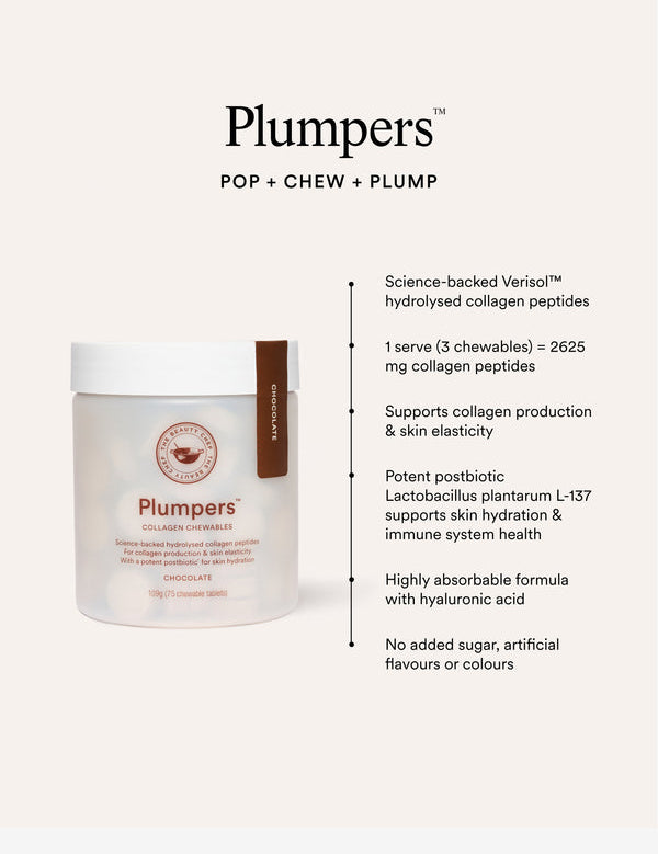 Key benefits panel for The Beauty Chef Plumpers Chocolate