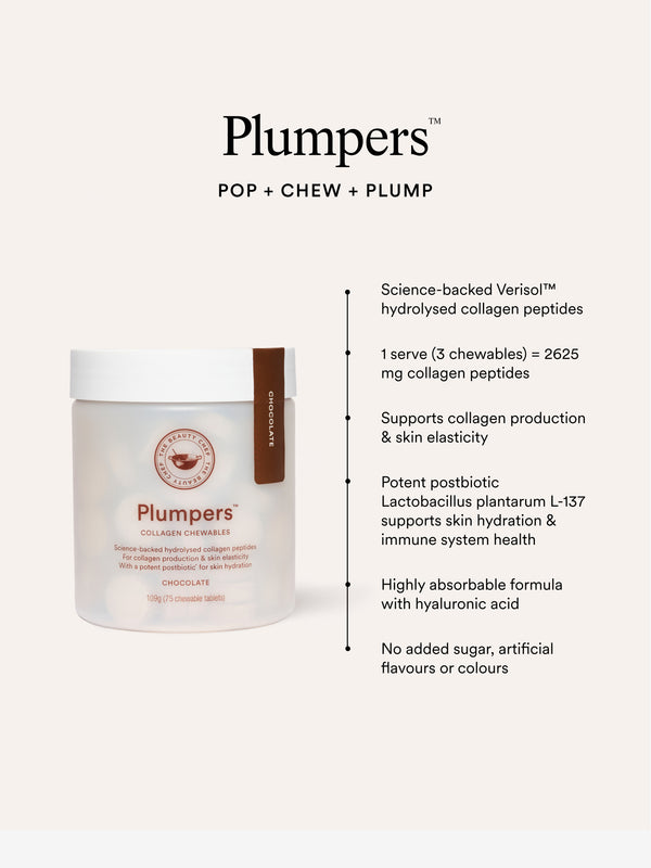Key benefits panel for The Beauty Chef Plumpers Chocolate