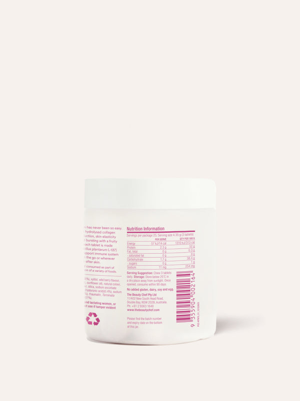 Back label of The Beauty Chef Plumpers Kakadu Plum and Berry