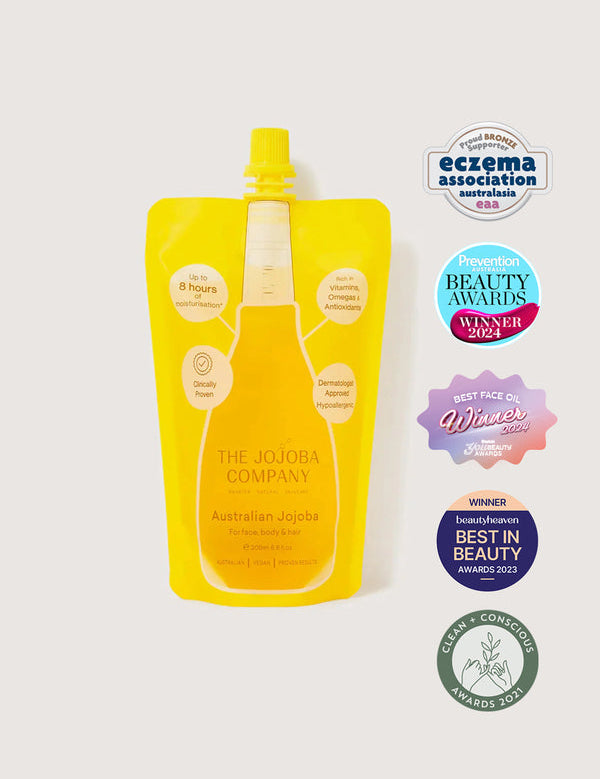 The Jojoba Company Australian Jojoba 200ml refill pouch on a plain background