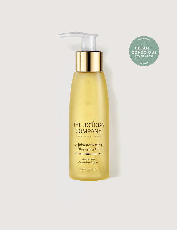 The Jojoba Company Jojoba Activating Cleansing Oil 125ml bottle with gold pump