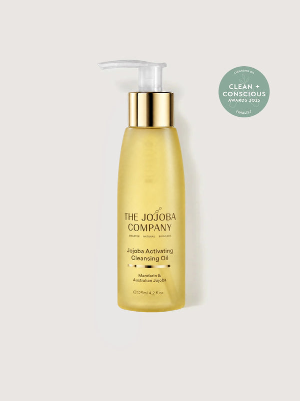 The Jojoba Company Jojoba Activating Cleansing Oil 125ml bottle with gold pump
